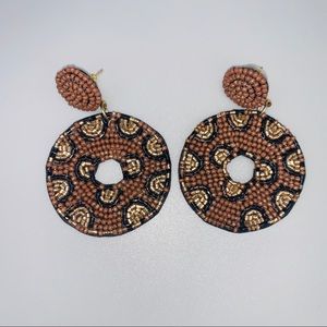 Leopard Print Seed Bead Round Earrings